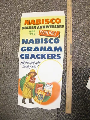 NABISCO 1948 Grocery Store Display Sign 50th Anniv Ritz GRAHAM Crackers Raincoat • $49