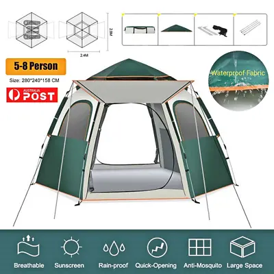 Camping Tent 5 Person Instant Pop Up Beach Dome Shade Hiking Shelter Green 4.6KG • $86.89