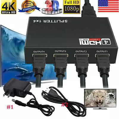 HDMI-compatible Splitter 1 In 4 Out Full HD 4 Port Hub Repeater Amplifier V1.4 • $10.95