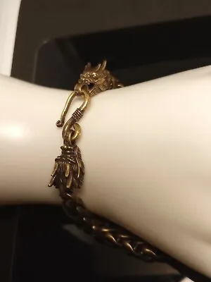 $20 • Buy Bronze Double Head Dragon Bracelet 8  S Hook Clasp 