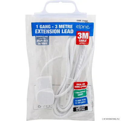 1 Way Extension Lead 3 Metre Gang Cable 13a Amp Electrical Mains Adapter Power • £4.99