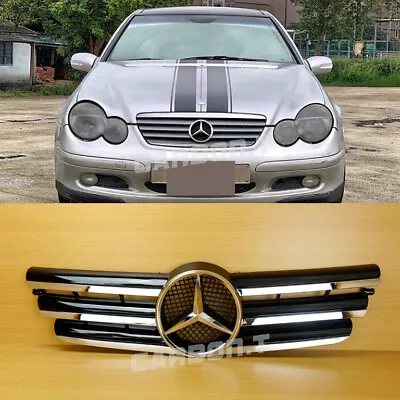 Shiny Black Front Grille For M-Benz C-Class W203 CL203 2000-2007 3FIN Coupe 2D • $179.30