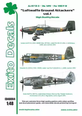 EXITO DECALS ED48004 1:48 Luftwaffe Ground Attackers Ju 87 D-3 Hs 129 Fw 190F-8 • $16.49