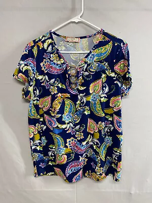 C'est La Vie Womens Multi Color  Floral  Short Sleeve V-Neck Size Extra Large • $5.40