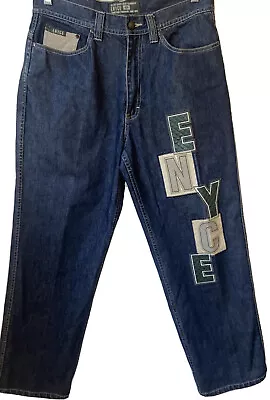 Vintage Y2K  ENYCE JEANS Spellout Baggy Wide Leg Street Wear Hip Hop Denim 32x31 • $28.24