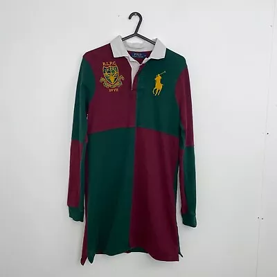 Polo Ralph Lauren Rugby Shirt Dress Colour Block Womens Size M Green Burgundy. • £25.99