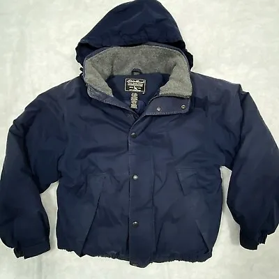 Eddie Bauer Goose Down Navy Blue Puffer Jacket Hood Men’s Size Medium • $49.95