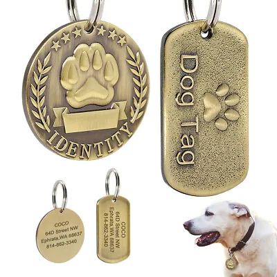 £3.59 • Buy Thick Brass Personalized Dog Tags Anti-Lost Custom Engraved Name ID Tag Sturdy