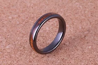 4mm Width Black Ceramic Ring With Koa Wood Comfort Fit  • $60