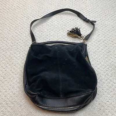 H&M Suede Leahter Top Handle Handbag Small Black Purse Strap Zip Solid Tassels • $6.88