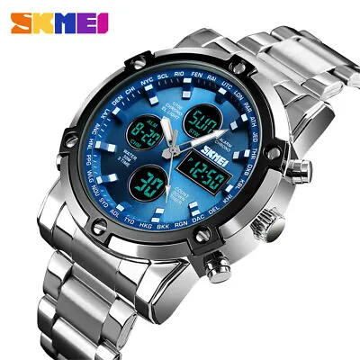 SKMEI Men Quartz Watch LED Digital Steel Wristwatch Casual Business Male Watches • $21.28