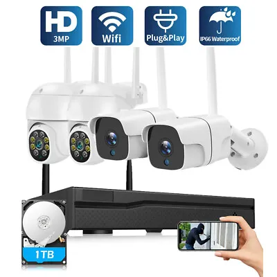 Wireless Security Camera System Kit 3MP 5X Digital PTZ Outdoor CCTV Camera Set • £200.11