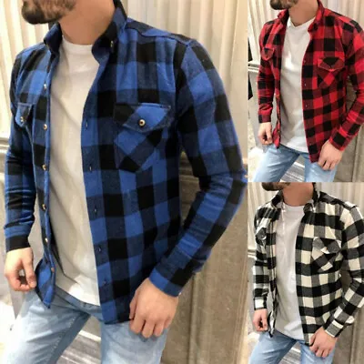 Men Plaid Flannel Shirt Button Down Western Flap Chest Pockets  Lumberjack ☆ ⌒ • $18.38