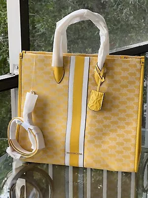 Michael Kors Mirella Large Logo Jacquard Tote Crossbody Bag Butter Yellow MK • $279