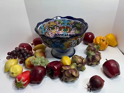 Talavera Pottery  Bowl Pedestal Mexican Ceramic Kitchen Serving Large W/Fruit • $29.99