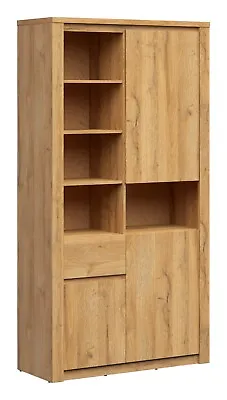 Tall Cabinet Dresser Bookcase Shelf Unit With Drawer Oak Effect Scandi Walton • £404.95