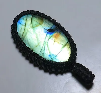 51 Ct Macrame Oval Pendant 100% Natural Multi Fire Labradorite Gemstone Aa-96 • $6.99