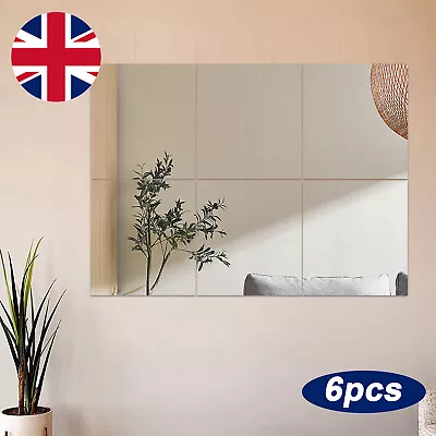 6Pcs 30X30cm Mirror Tiles Wall Sticker Square Self Adhesive Stick On Home Decor • £10.99