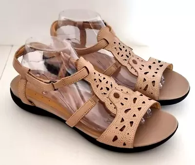 CLARKS Artisan Unstructured Stone Beige Leather Comfort Sandals Size UK 7 Wide • £27.99