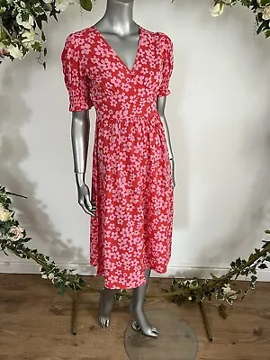 £13.99 • Buy Influence Button Front Midi Dress Size 8 & 12 Pink Red Floral Print Dress MK05