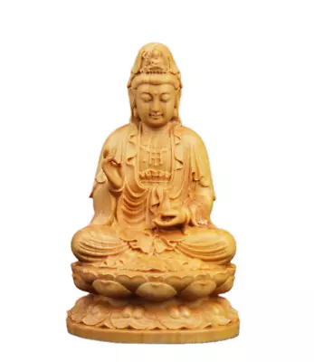 Chinese Box-wood Buddhism Sit Lotus Kwan-yin Guanyin Quan-yin Bodhisattva Statue • $46.94