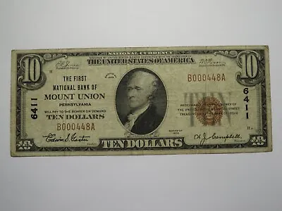 $10 1929 Mount Union Pennsylvania PA National Currency Bank Note Bill #6411 FINE • $189.99