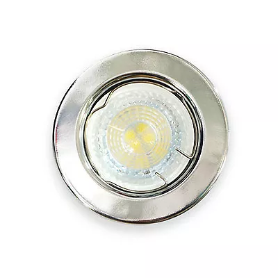 Fixed GU10 Ceiling Downlights Shiny Chrome Metal Round LED Spot Lights Fitting • £3.25