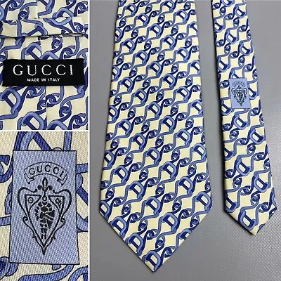 GUCCI Silk Tie Mens Horse Bit Monogram Classic Dress Formal Cravatte Navy Blue • $41.30