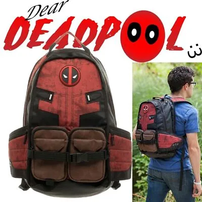 Marvel Deadpool Cosplay Canvas Backpack School Bag Travel Outdoor Rucksack Gift • £29.80