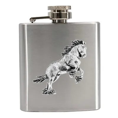 A37 Shire Horse  Pewter Compact 3oz Stainless Steel Hip Flask Captive Top • £17.95