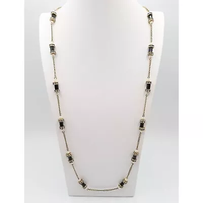 J CREW Rhinestone Faux Pearl & Cylindrical Bead Gold Tone Station Necklace • $18.99