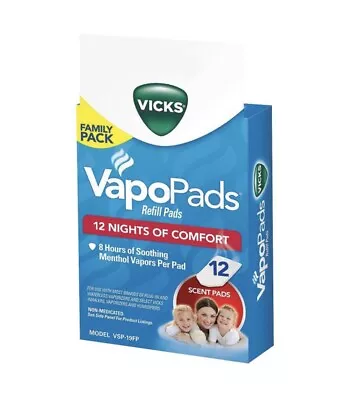 Vicks VapoPads Refills Family Pack 12 Scent Pads 8 Hours Soothing Menthol Vapors • $9.98