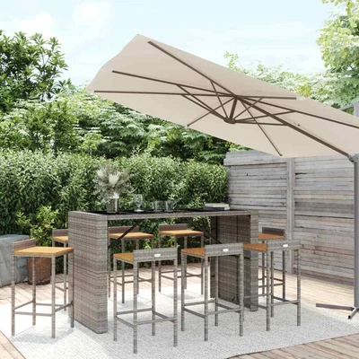 $1006.99 • Buy Outdoor Bar Set Lounge Setting Dining Table And Stools Rattan And Wood VidaXL