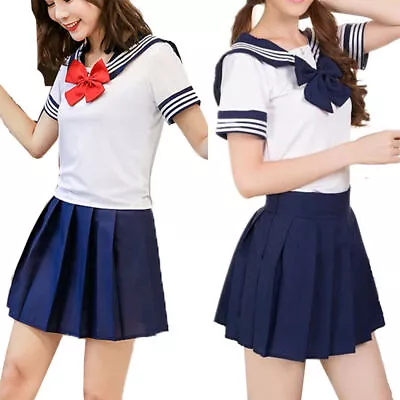 Ladies School Uniform Japanese Sailor Suit Cosplay Costume Bow Top Skirt Outfit • $24.31