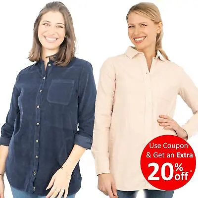 £15 • Buy Womens Cord Shirt Long Sleeve Navy Pink Corduroy Longline Tunic Casual Tops