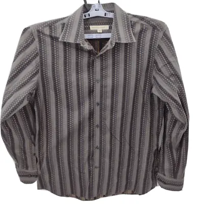 Pronto Uomo Button Shirt Mens Large Black Gray Polka Dot Long Sleeve Down Up • $13.21