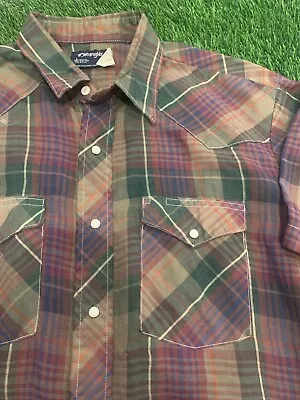 Vintage Wrangler Western Shirt Pearl Snap Plaid Mens Size Large Cowboy Usa Made • $19.99