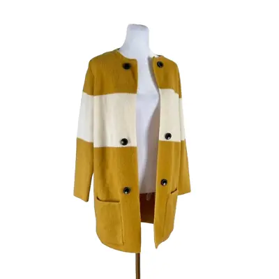 Anthropologie La Fee Verte Yellow & Cream Oversized Cardigan Sweater Size XS • $54