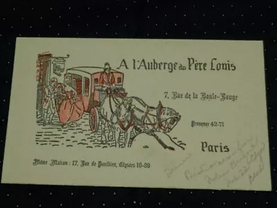 Vintage 2/22/1950 A L’Auberge Du Pere Louis Paris Restaurant Business Card • $0.99