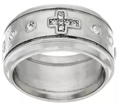 Steel By Design Stainless Steel Crystal Cross Motif Ring Size 7 • $20