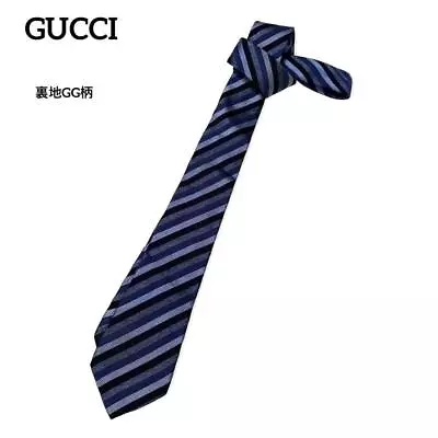 Excellent GUCCI TIE Authentic Diagonal Stripe Lining Gg Pattern All Over Narrow  • $86.51