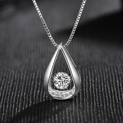 Water Drop Pendant 925 Sterling Silver Chain Necklace Womens Ladies Jewellery UK • £3.99