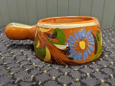 Vintage Mexican Tlaquepaque Hand Painted Handled Pot Red Clay Pottery Rustic • $15