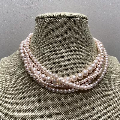 Five Strand Multistrand Pale Faux Pearl Beaded Necklace With Bead Clasp  • $10