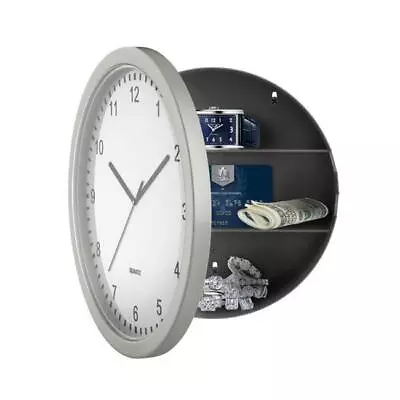 Trademark Global 82-5894 10 In. Wall Clock With Hidden Safe - Silver • $26.57