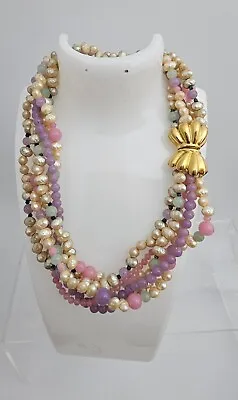 Vintage LES BERNARD Multi Color Stone Pearl Choker Necklace. Estate.    Row 2101 • $64.60