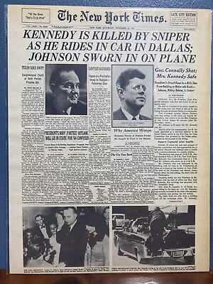 Vintage Newspaper Headline ~president Jfk Kennedy Killed Shot Dead 1963 Dallas • $14.49