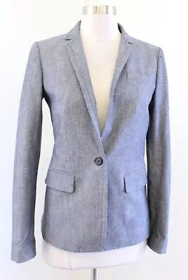 J Crew Womens Blue Cotton Chambray Regent Blazer Suit Jacket Size 2 One Button • $44.99