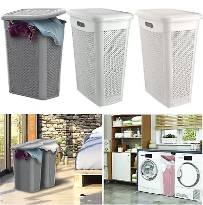 Plastic Slim Laundry Basket Clothes Washing Bin Storage Hamper Organiser 43 LTR • £11.90