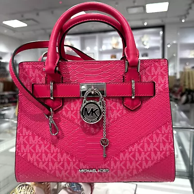 Michael Kors Hamilton Satchel Handbag Crossbody Bag MK Electric Pink CLEARANCE • $109.95